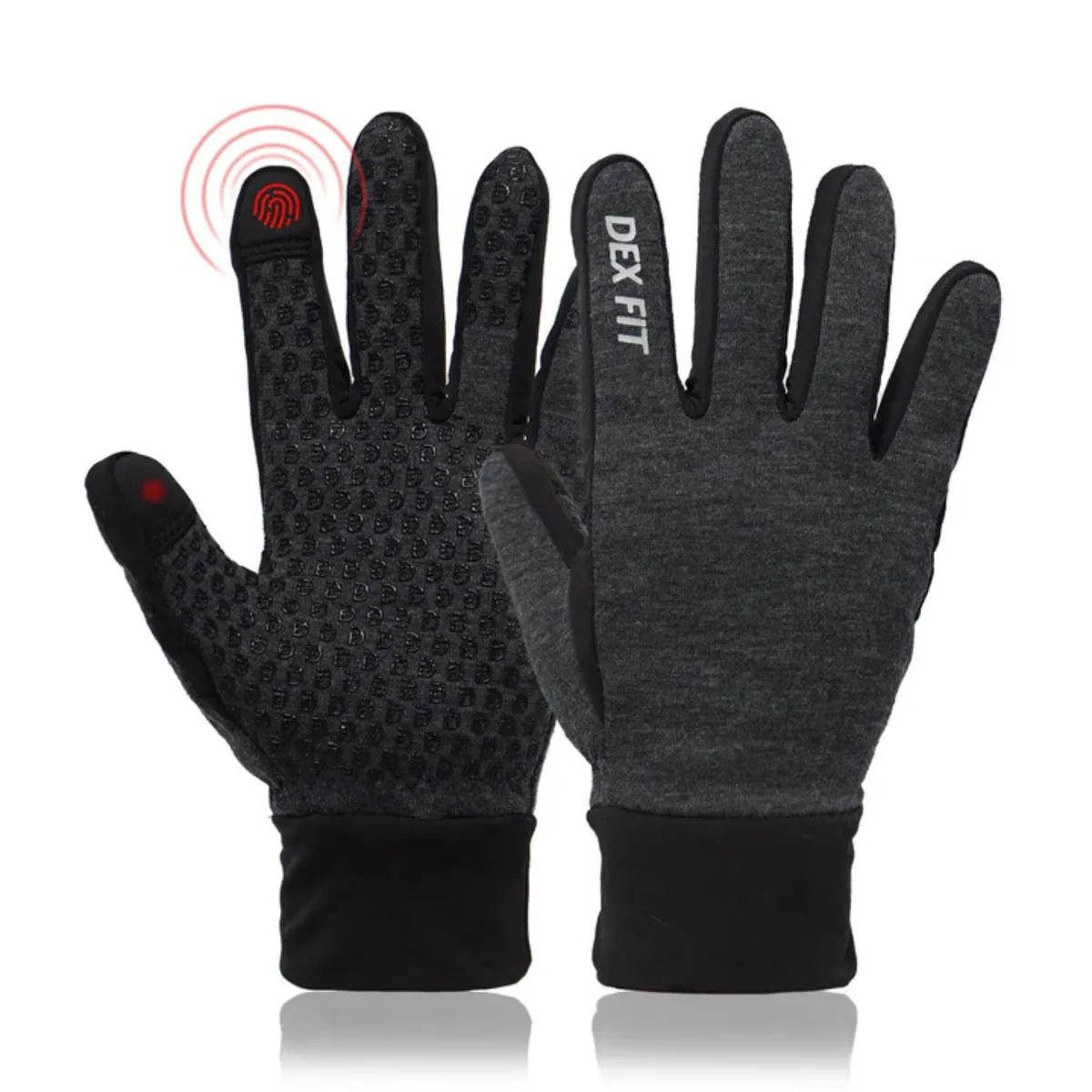 Grey lightweight winter gloves with snug stretch fit