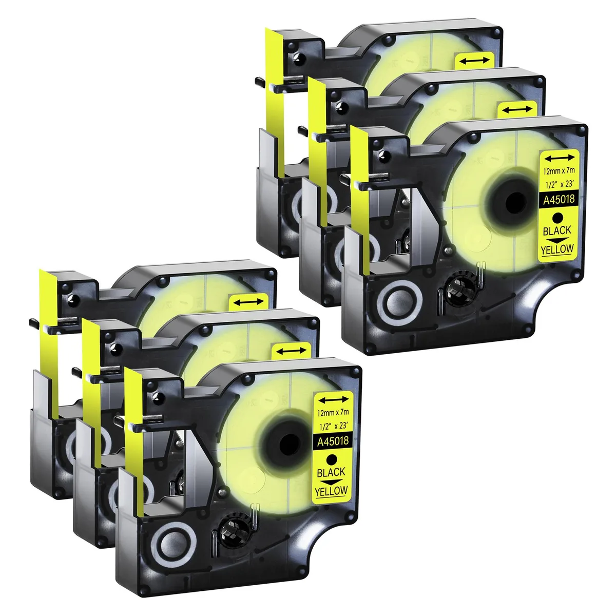 GREENCYCLE GREENCYCLE D1 Label Tape 6 Pack Black on Yellow 12mm 23ft — product photo