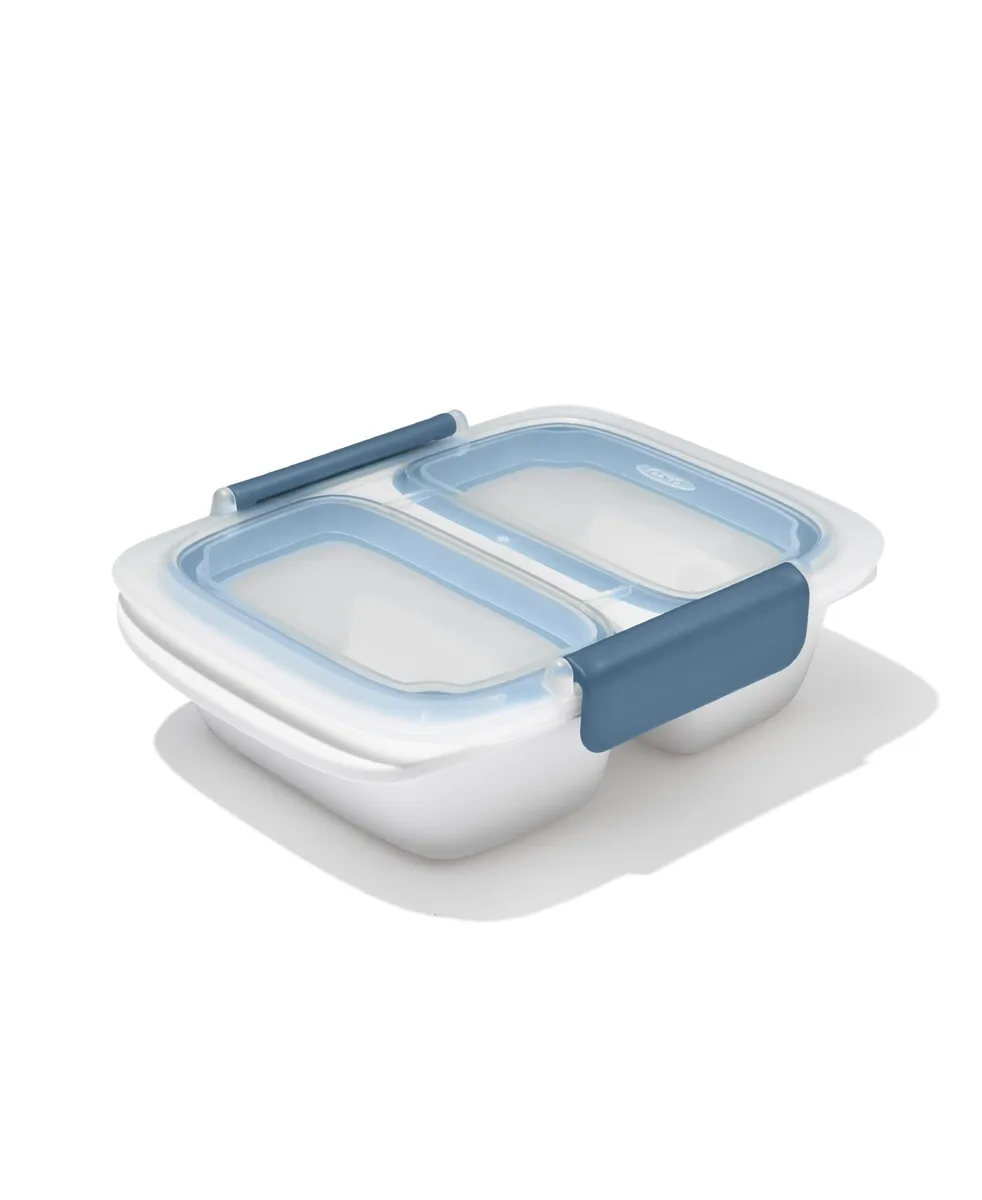 OXO Good Grips Prep & Go divided container in red with clear window and locking clips
