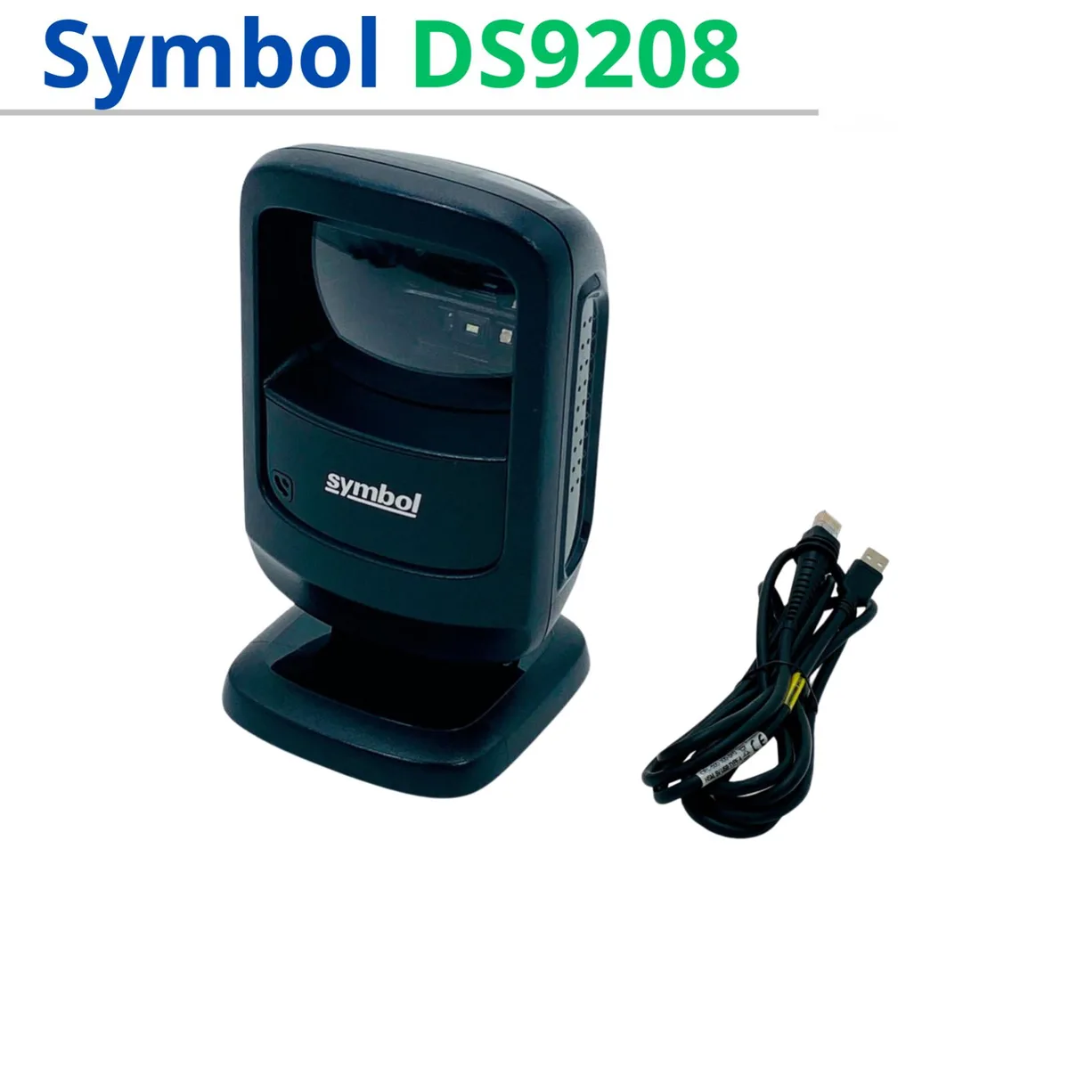 Handheld 1D barcode scanner with coiled USB cable attached