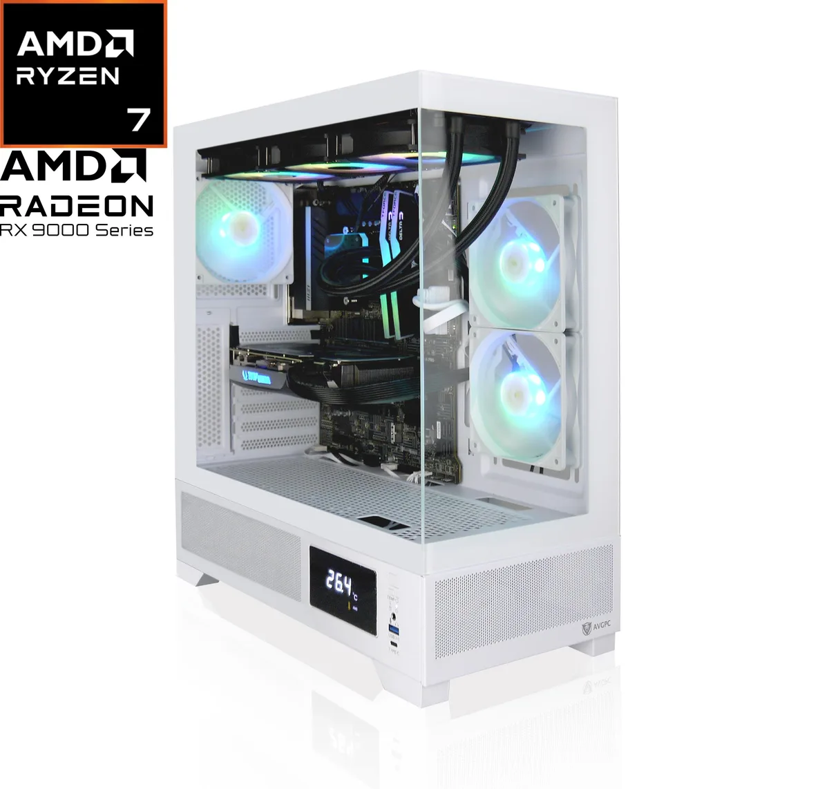 AVGPC AVGPC AV-WW-57X-9070XT-W gaming PC Ryzen 7 5700X Radeon RX 9070 XT 32GB DDR4 1TB NVME — product photo