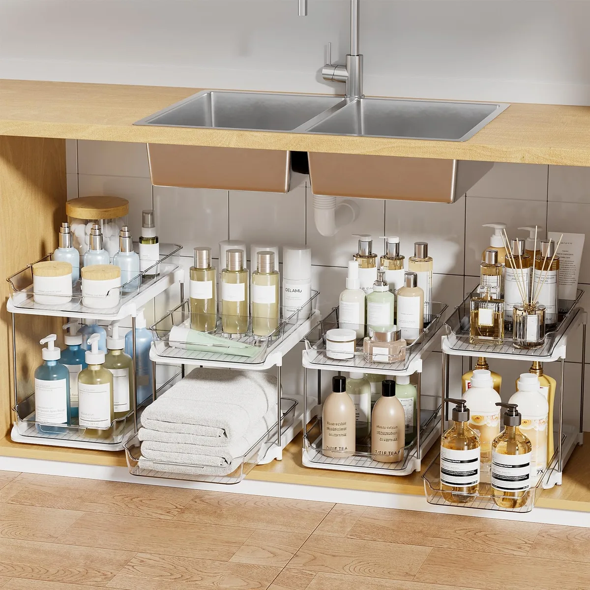 Delamu 2-Tier Bath Storage 4 Pack White 14.33in W x 12.83in H x 9.06in D — product photo