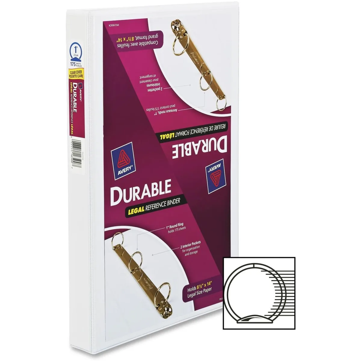 Avery Avery 16500 1" 3-Ring Legal View Binder White 175 Sheets — product photo