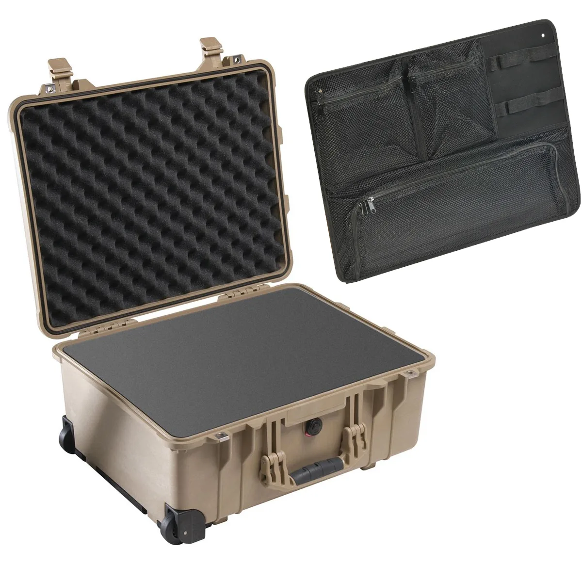 Pelican Products, Inc. Pelican 1560 Watertight Wheeled Camera Case with Foam, Tan, w/PC1569 Lid Organizer — product photo
