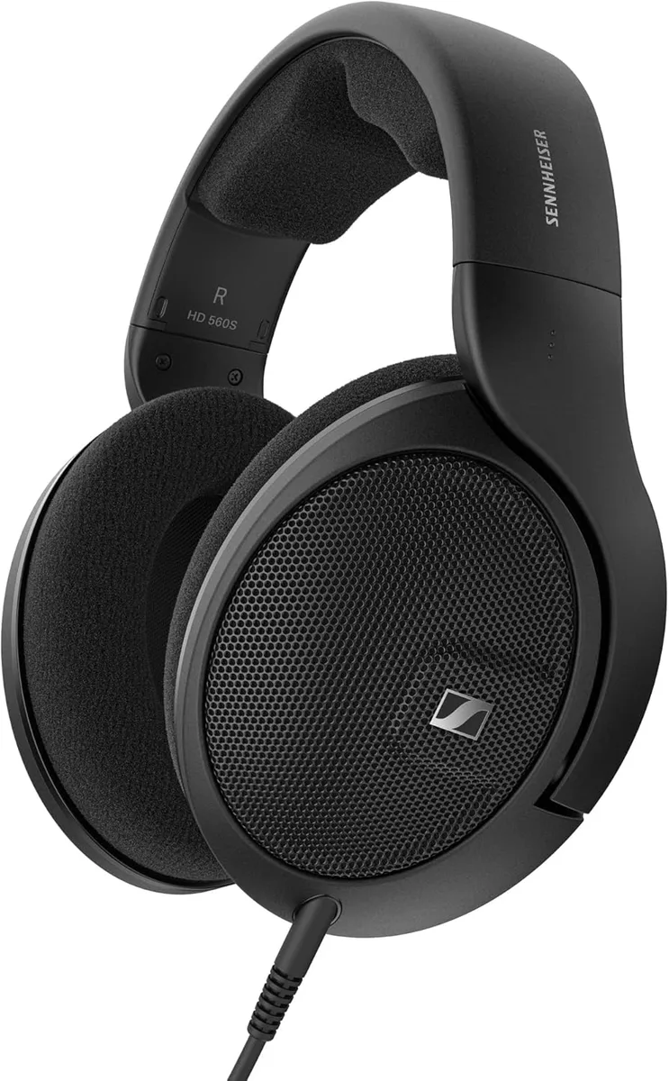Black open-back over-ear headphones with velour ear pads and detachable cable