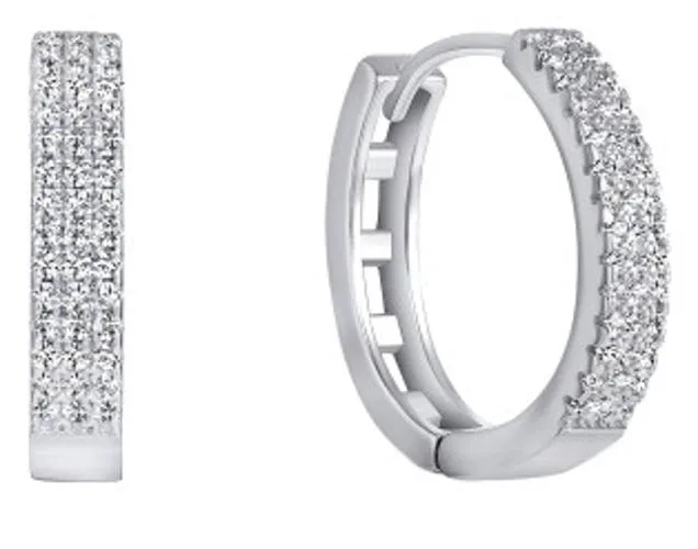 MST MST 925 Sterling Silver 3 Row Oval Hoop Earrings Cubic Zirconia Rhodium Plated ES0573C1 — product photo