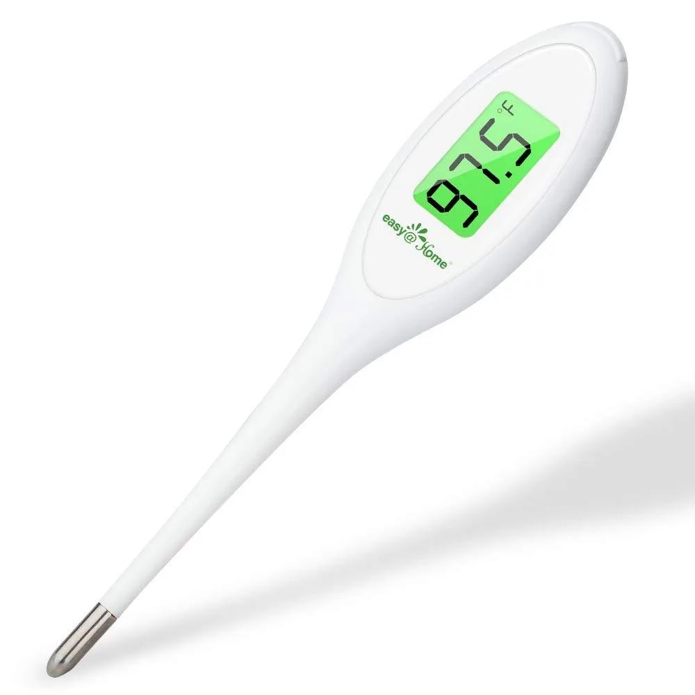 White digital stick thermometer with dual-colour backlit LCD display