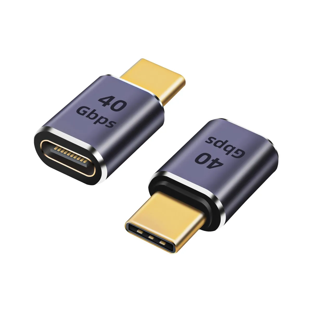 Two short USB-C male-to-female extender adapters, 1.2 inches each, matte finish