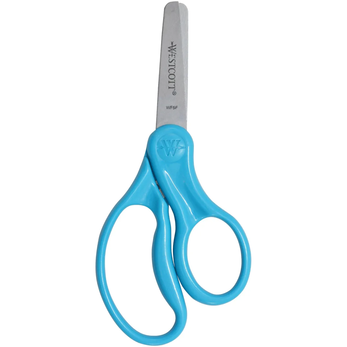 Five-inch blunt-tip scissors with plastic handles and stainless steel blades, assorted colours