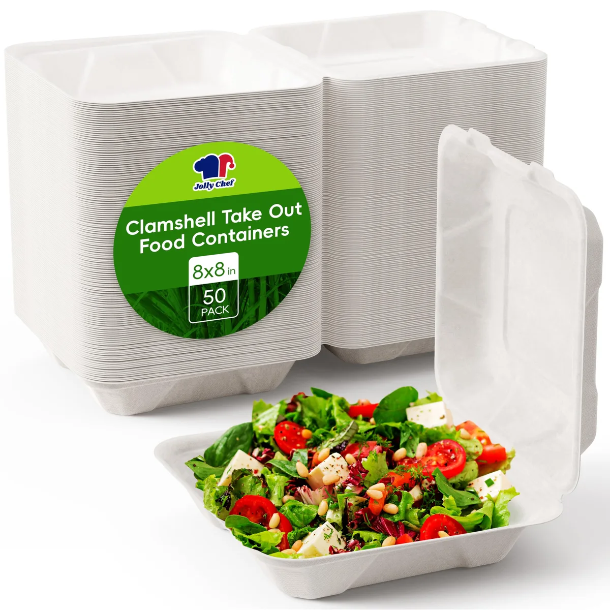 Red sugarcane clamshell food containers, 50 pack