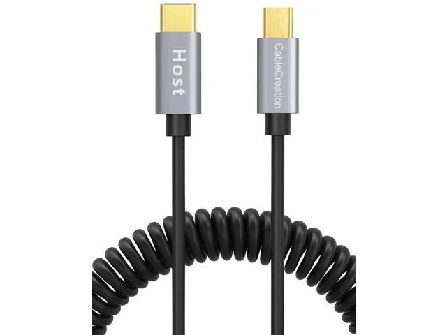 Black coiled USB-C to Micro USB OTG cable 1.2m 480Mbps
