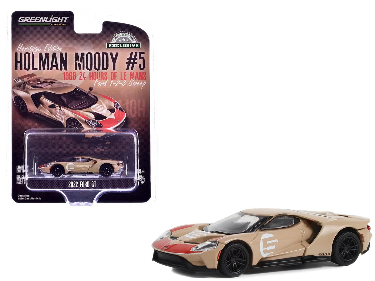 GREENLIGHT GREENLIGHT 2022 Ford GT Heritage Edition #5 1966 Le Mans 1/64 Gold Metallic Red — product photo