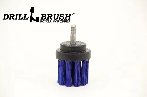 Blue nylon round scrub brush with long bristles, 2 inch diameter, stainless steel shaft