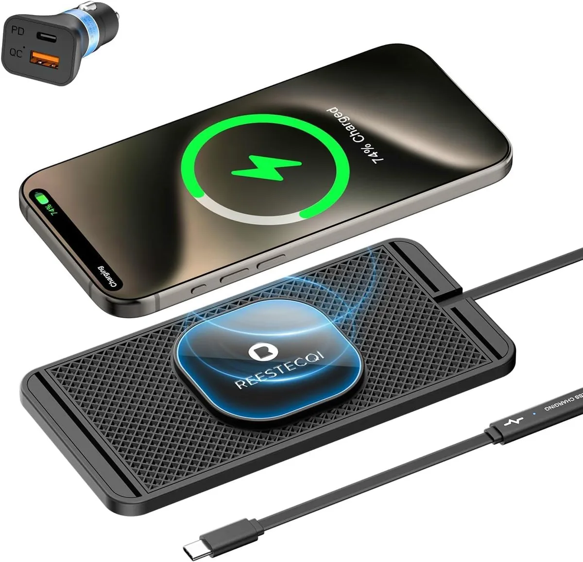 Hamzan Hamzan REESTECQI 15W Magnetic Wireless Car Charger Pad with 40W Car Charger 30CM Cable — product photo