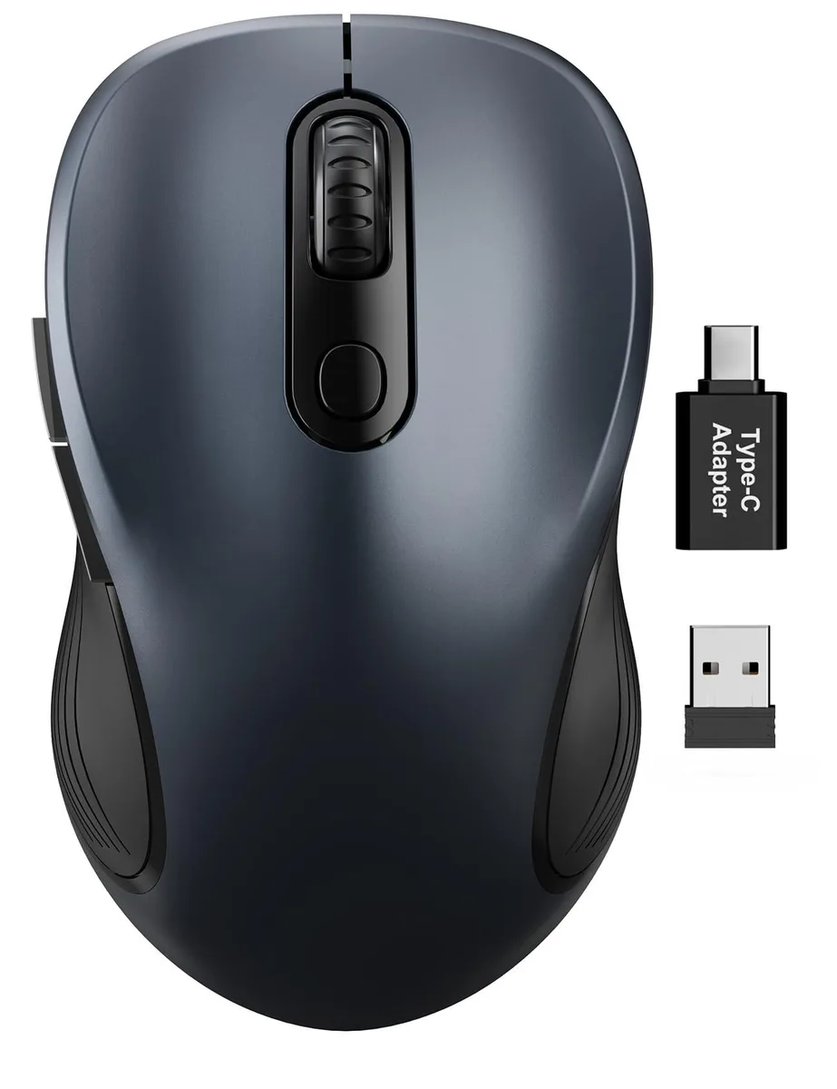 Space Gray wireless gaming mouse with six buttons and ergonomic shape