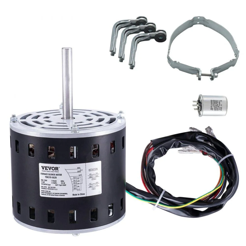 VEVOR VEVOR 1/2HP Furnace Blower Motor 208/230V 1075RPM 5-Speed 48 Frame 3.4" Shaft 7.5F Capacitor 11" Hoop — product photo