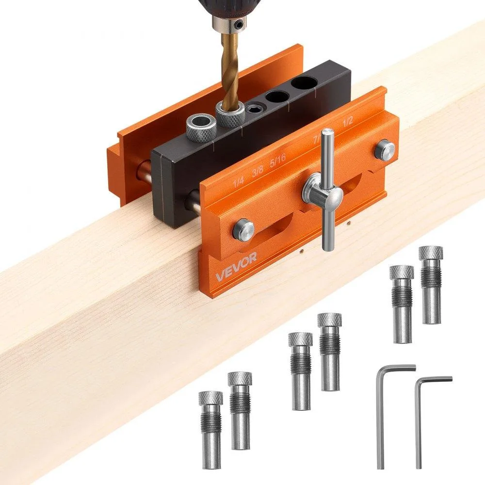 VEVOR VEVOR SSXR2501 Doweling Jig Kit 6 Bushings 5 Sizes .4-2.4in Clamp — product photo