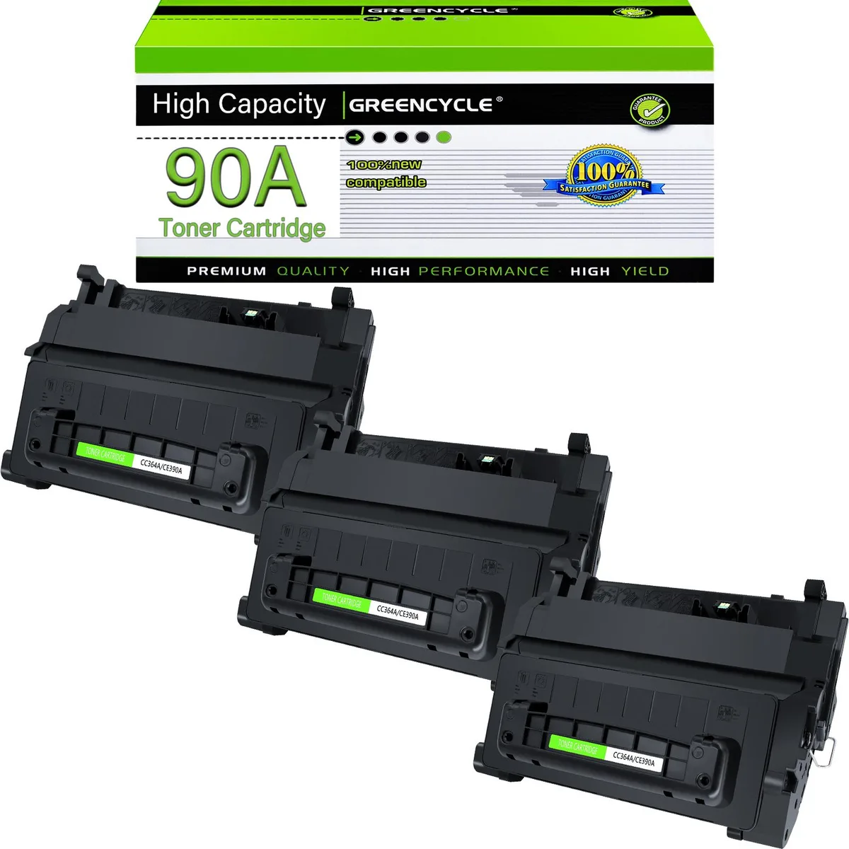 GREENCYCLE GREENCYCLE CE390A 90A Black Toner Cartridge 3 Pack 10000 Pages — product photo