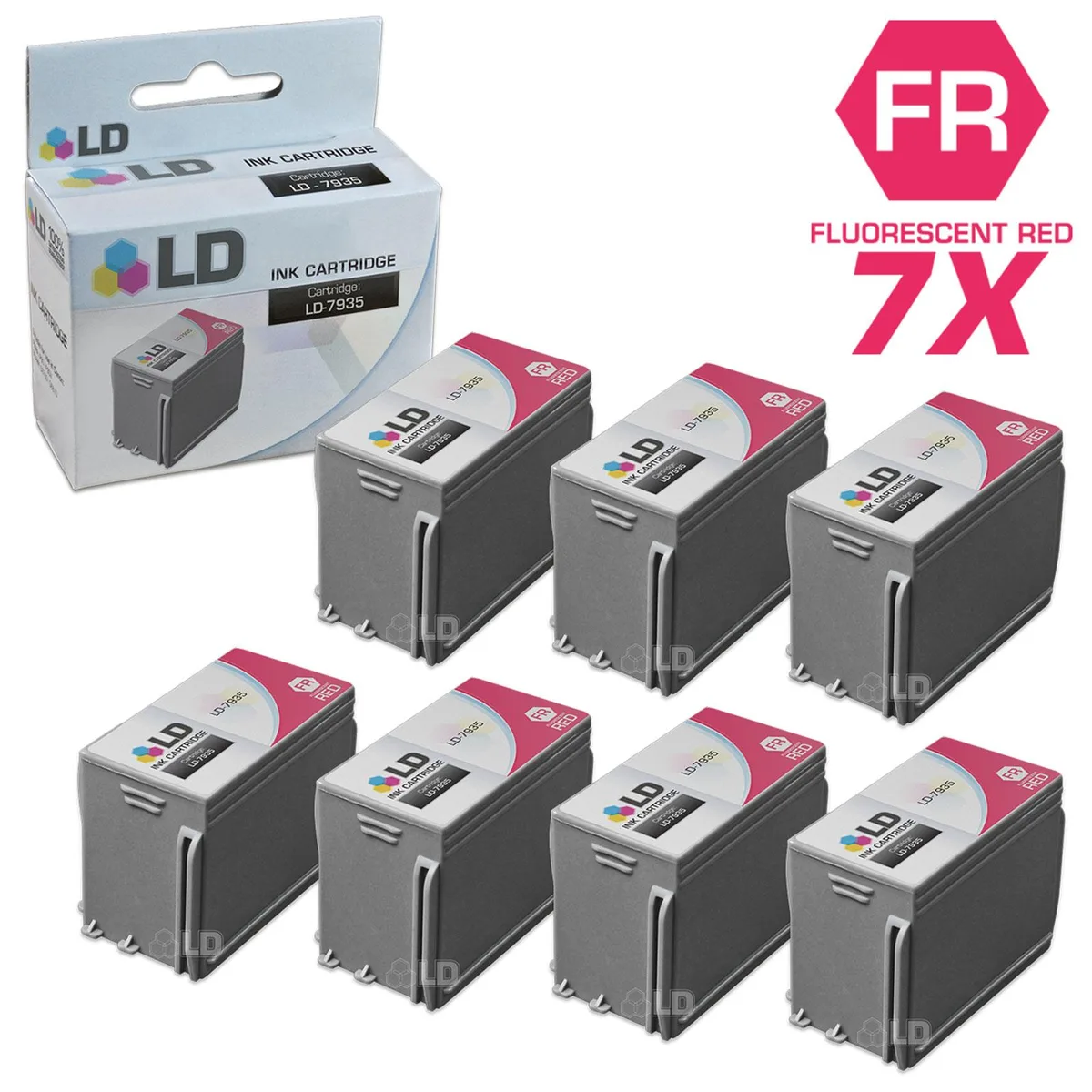 LD Products LD Products Pitney Bowes 793-5 Fluorescent Red Ink Cartridges 7 Pack — product photo