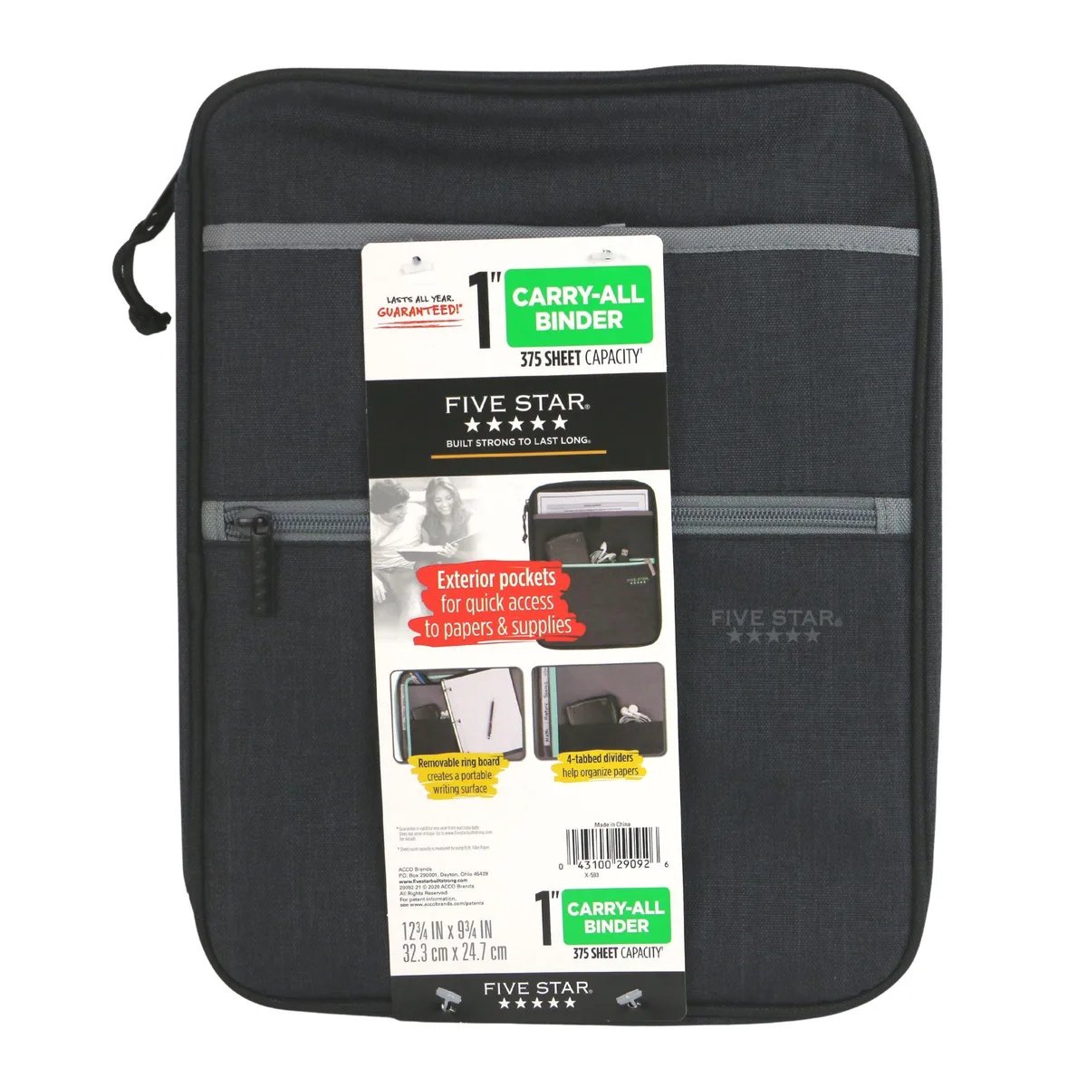 Black zipper binder with O-rings and exterior pockets