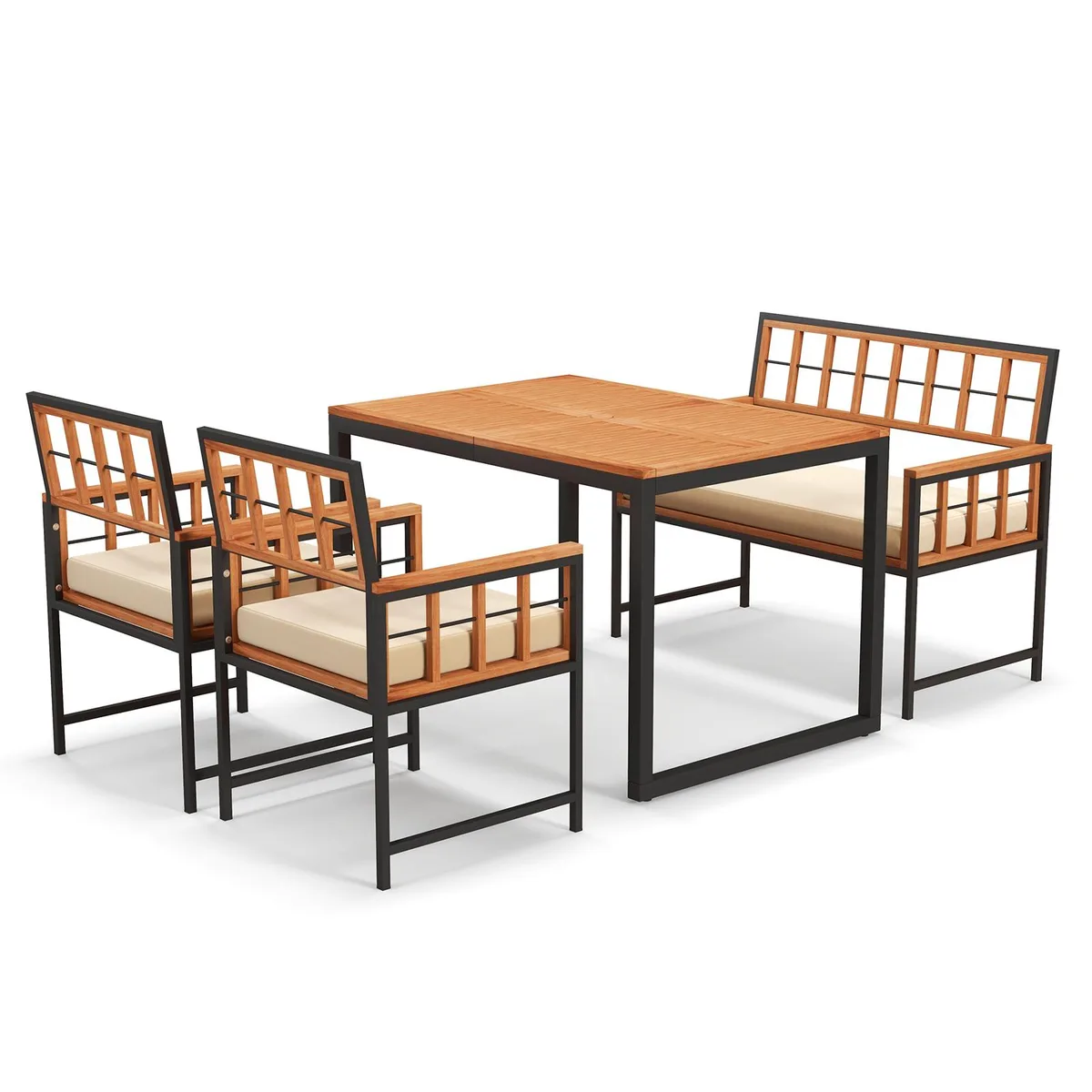SlickBlue SlickBlue 4-Piece Acacia Wood Patio Dining Set Natural Beige 47" Table 2 Armchairs Loveseat — product photo