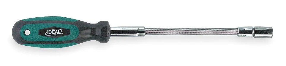 Green flexible-shank nutdriver with dual 1/4 and 5/16 in magnetic tips