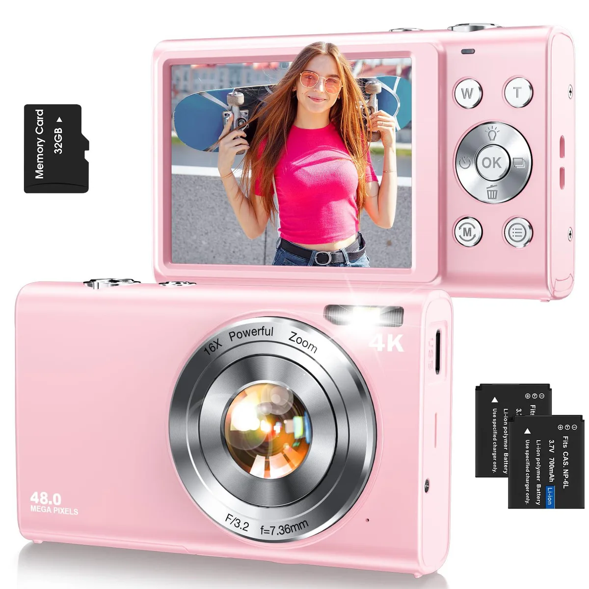  Lecnippy DC402-AF 48MP 16X Zoom Pink Point &amp; Shoot Camera — product photo