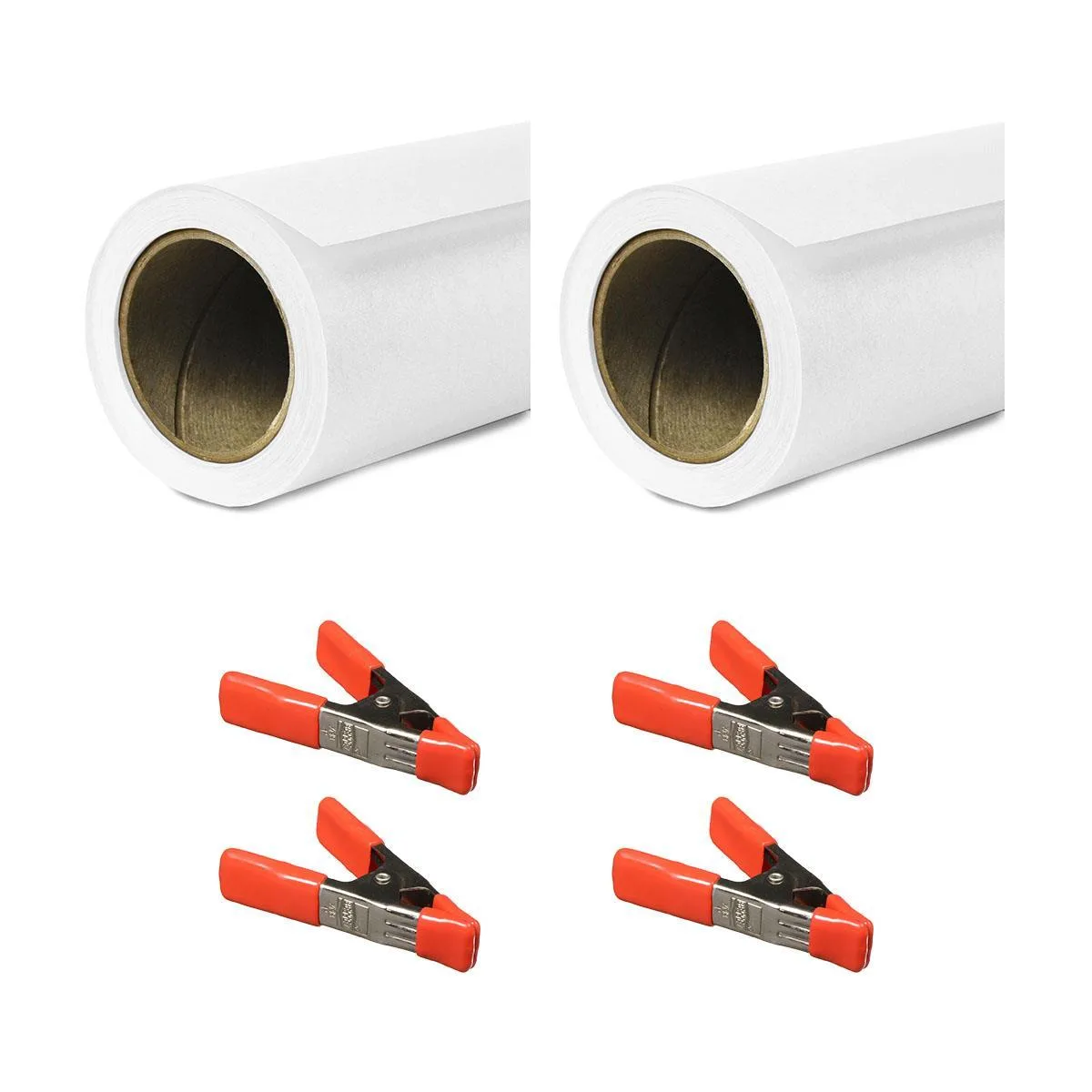 SAVAGE SAVAGE 53" x 18' Widetone Seamless Background Paper Super White 2-Pack with 4 Orange Steel Spring Clamps — product photo