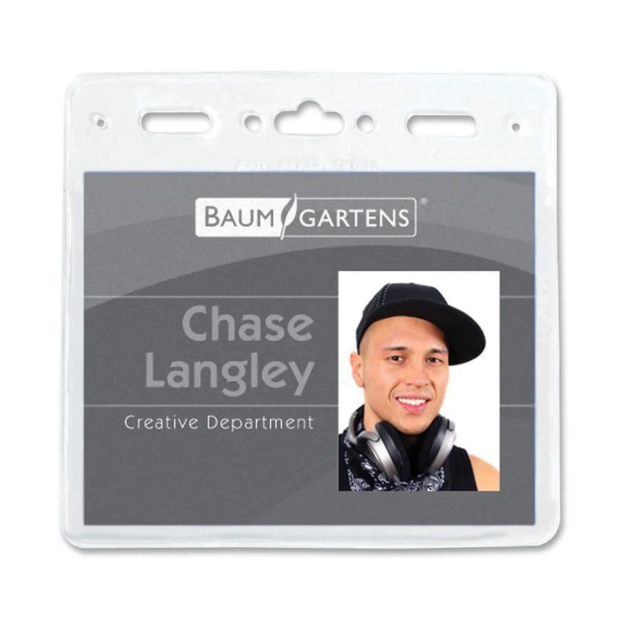 Pack of 50 clear vinyl badge holders, horizontal punched design