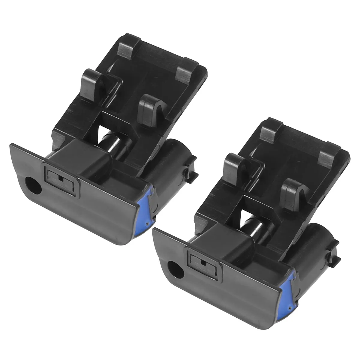 Two black plastic windshield washer nozzles side by side