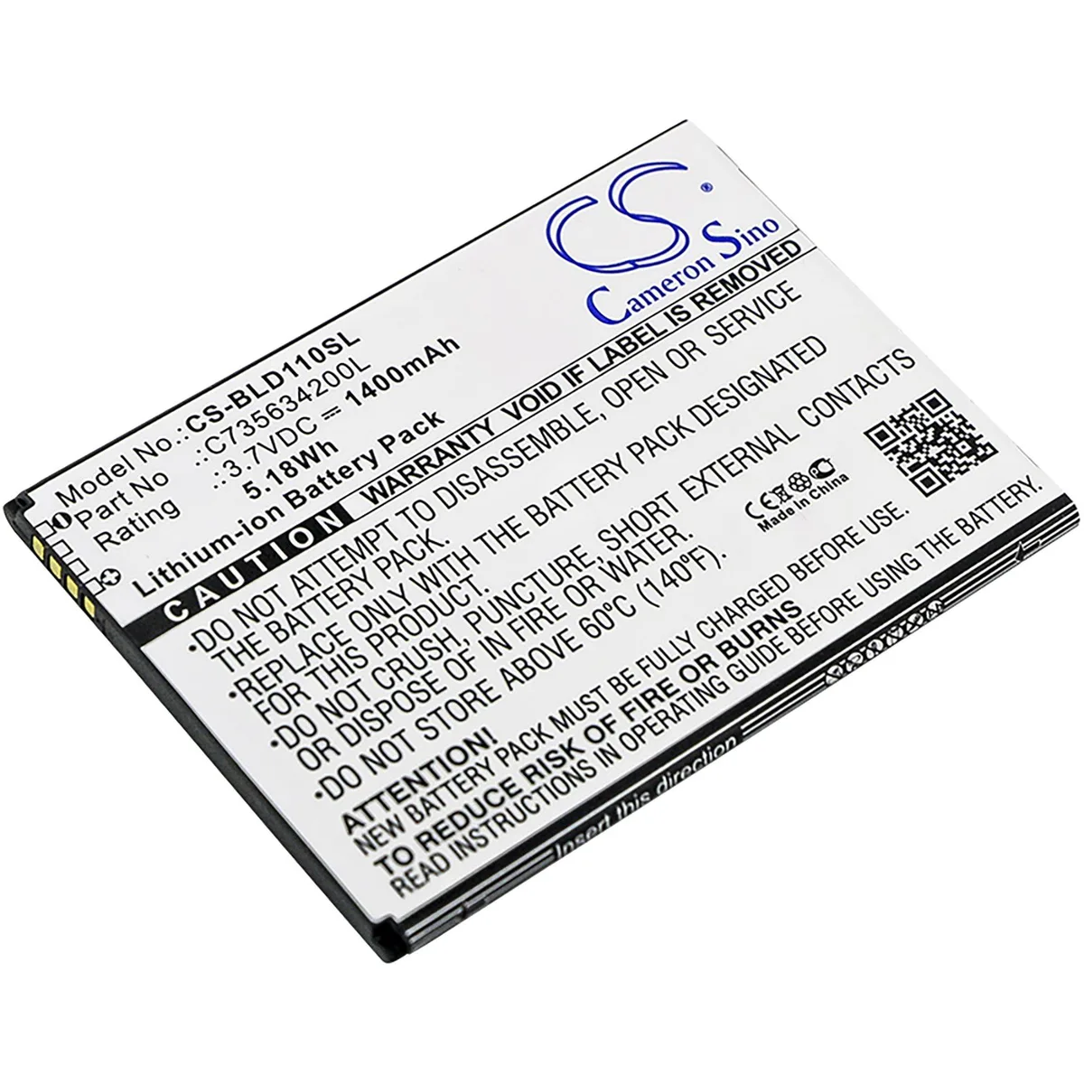Cameron &amp; Co Cameron &amp; Co DS-CS-BLD110SL 3.7V 1400mAh cell phone battery — product photo
