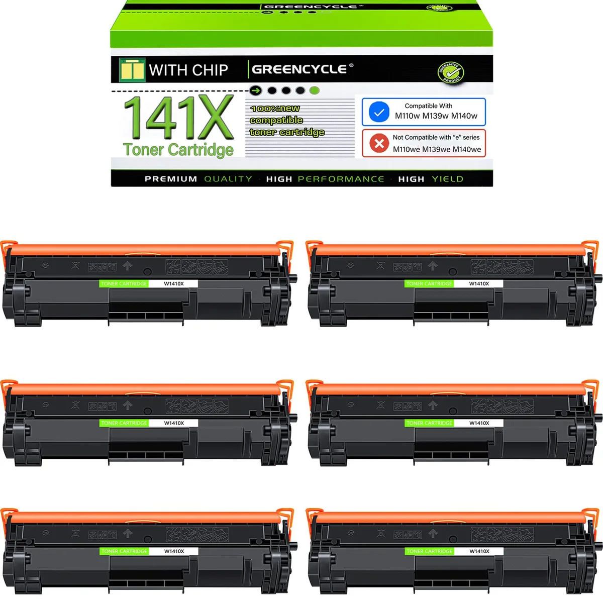 GREENCYCLE GREENCYCLE 141X W1410X Black Toner Cartridge 6 Pack 2000 pages — product photo