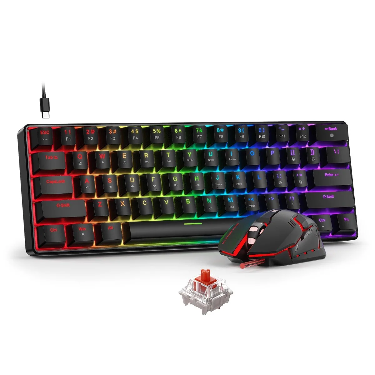  Redragon K108 60% Mechanical Gaming Keyboard and Mouse Combo, Red Switch, Black — product photo