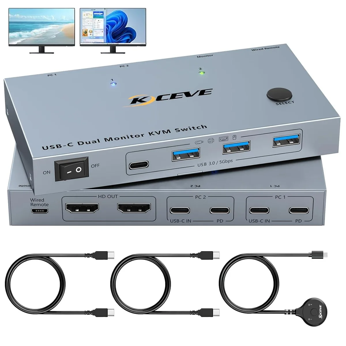 SMA SMA C212H USB-C KVM Switch 2 Laptops 2 Monitors 4K@60Hz 80W PD — product photo