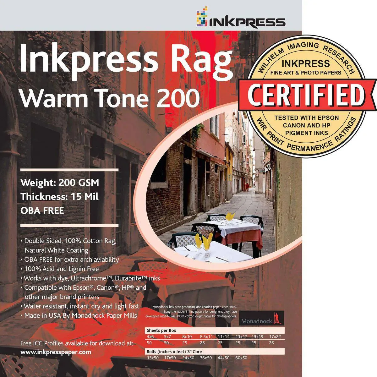 Inkpress Inkpress Rag Warm Tone 200 Double Sided Paper 8x10 25 Sheets — product photo