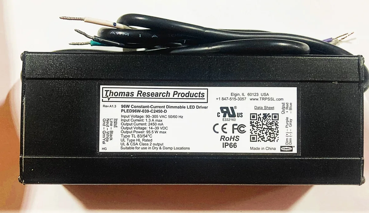 Hubbell Incorporated Hubbell Incorporated PLED96W-039-C2450-D LED Driver 96W 2450mA 14-39V 100-277V IP66 NEMA6 UL HL — product photo