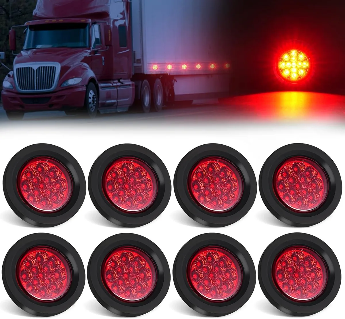 BFKK BFKK 2.5" Red Round 13 LED Side Marker Clearance Lights 8 Pack IP67 — product photo