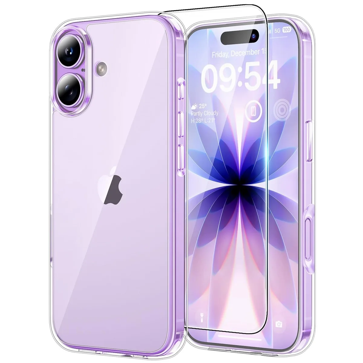 Clear TPU case for iPhone 17 with tempered glass protector, .04 inch thin, 1.5 oz