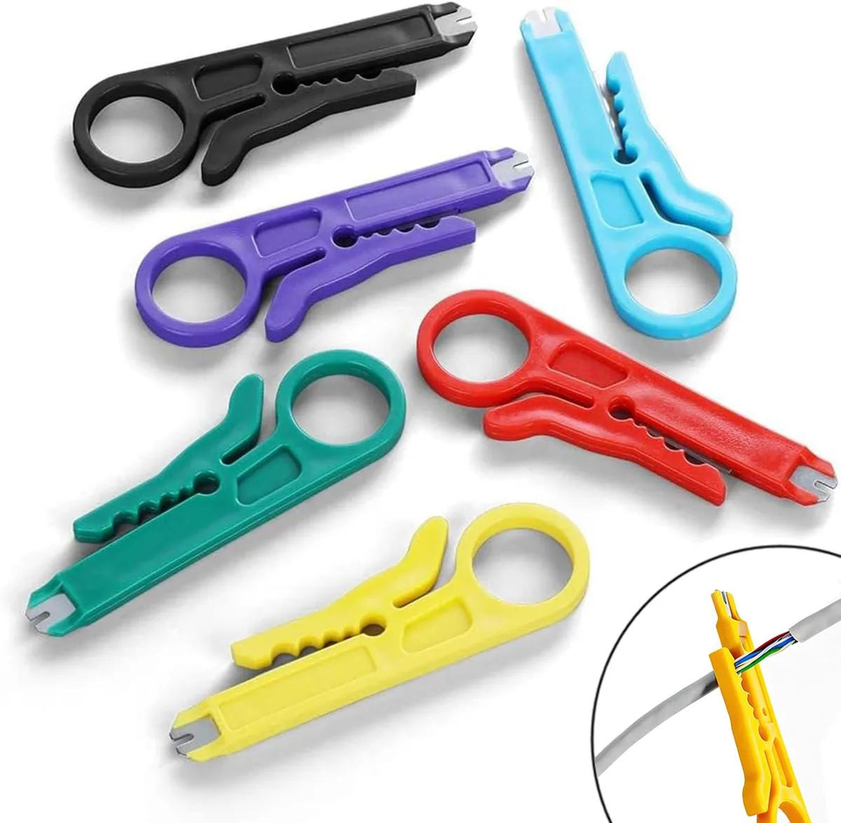 Six red pocket-sized punch-down tools with finger loops, 25-pin set