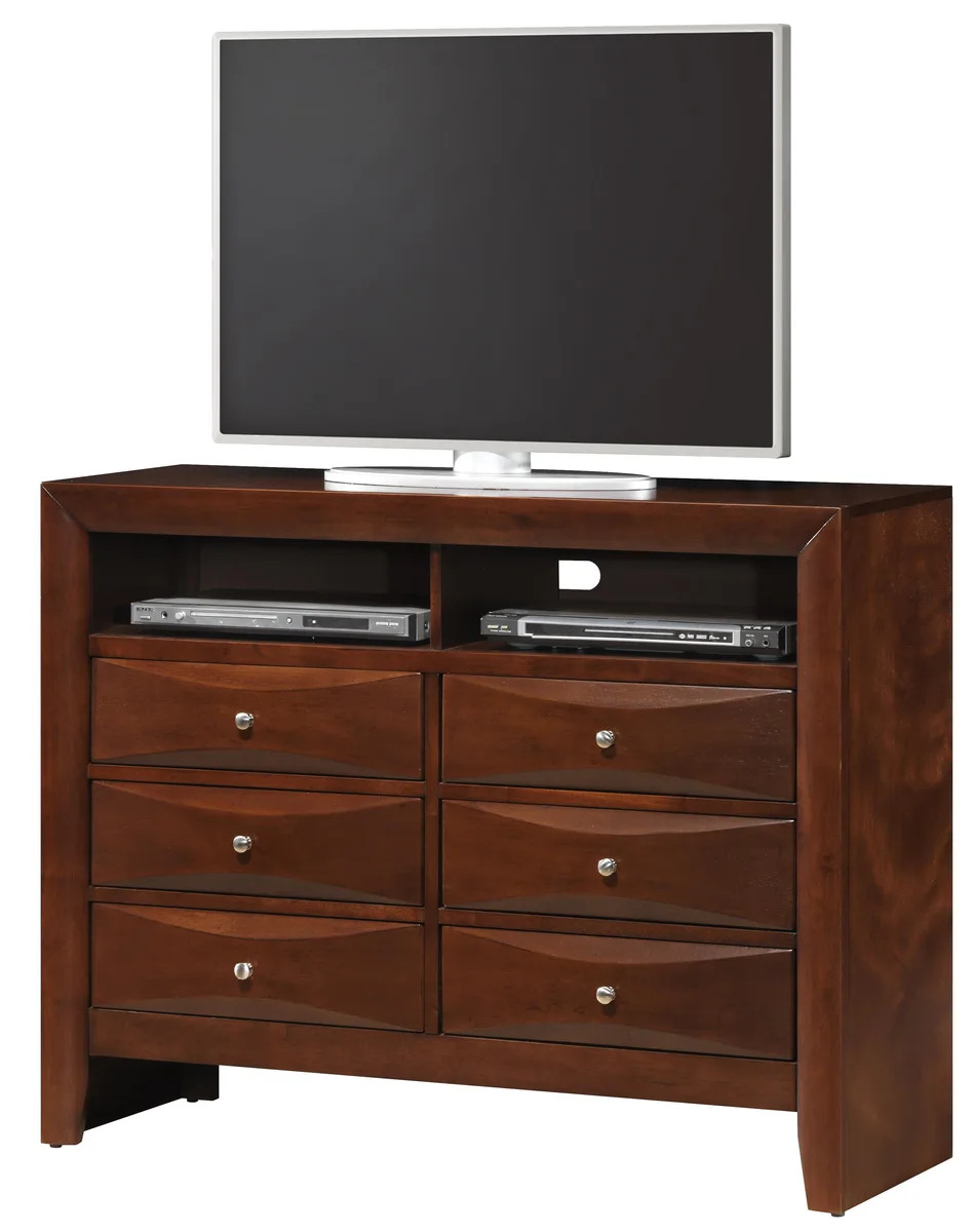 Cherry media chest with beveled drawer fronts