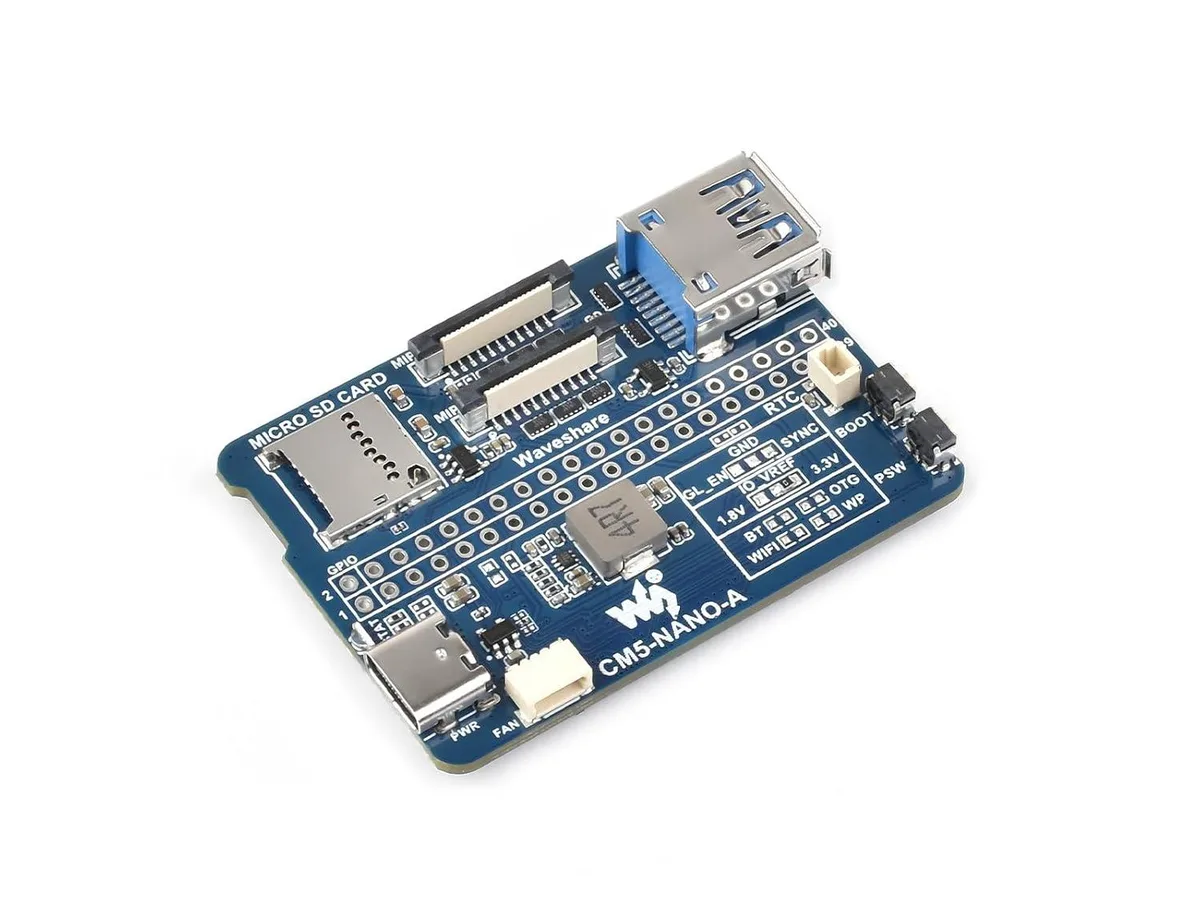 Compact green circuit board with USB Type-A port and two small FPC connectors