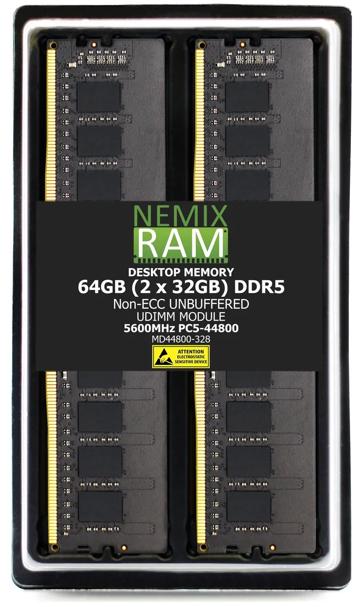 NEMIX RAM NEMIX RAM 64GB (2x32GB) DDR5 5600 CL46 1.1V 288-pin UDIMM Supermicro X14SAE memory upgrade — product photo