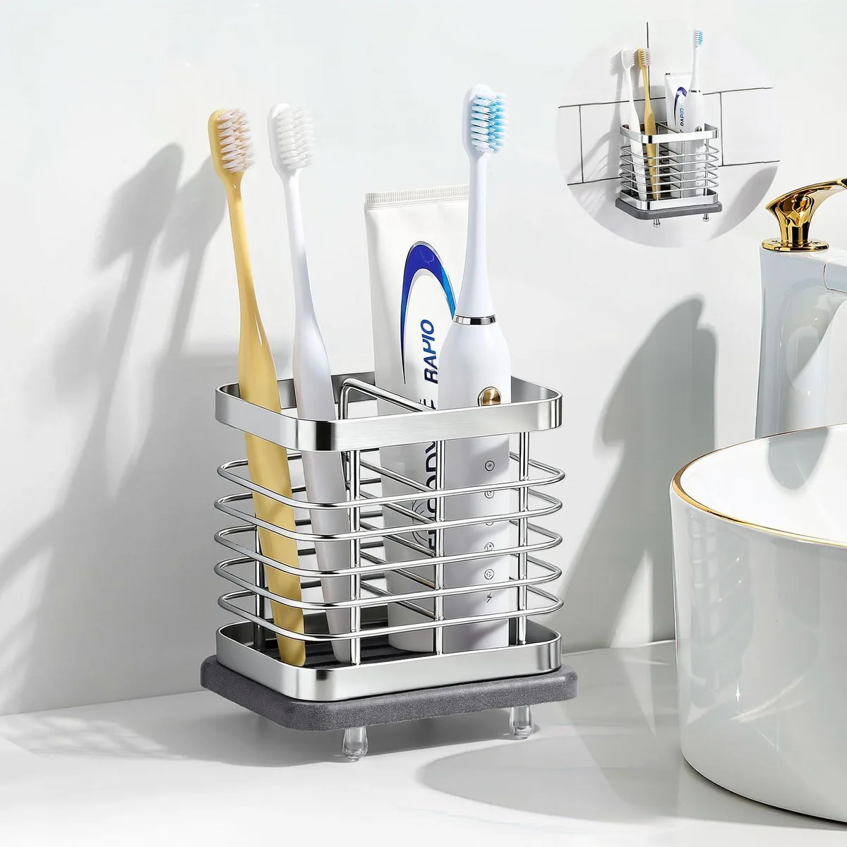 Silver 2-Slot Wall-Mounted Toothbrush Holder — product photo