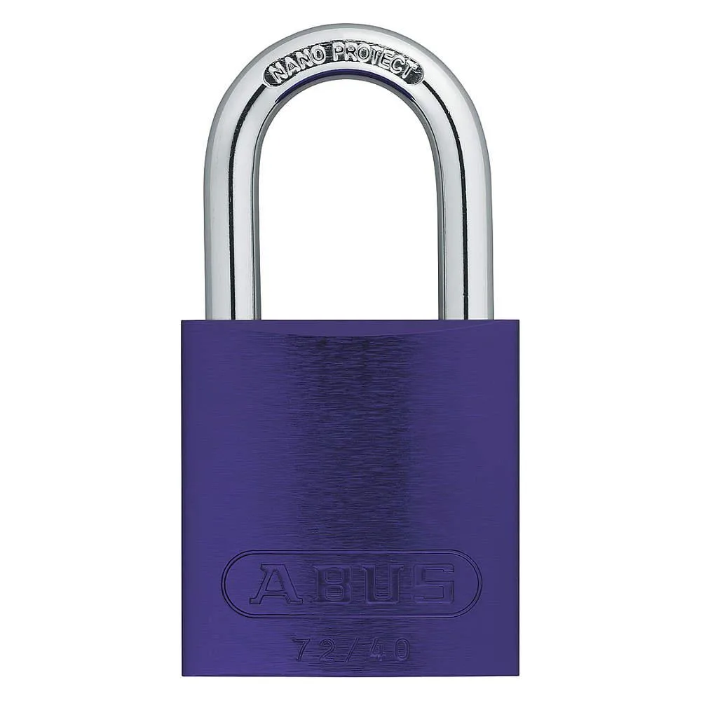 Twelve purple anodised aluminium padlocks with hardened steel shackles