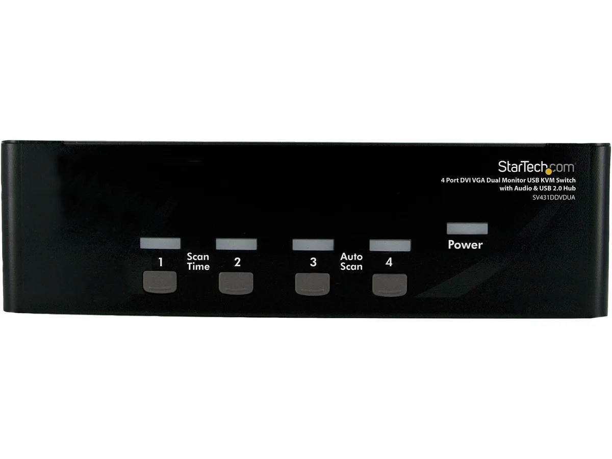 STARTECH STARTECH SV431DDVDUA 4-port DVI VGA dual-monitor KVM switch with USB 2.0 hub and audio — product photo