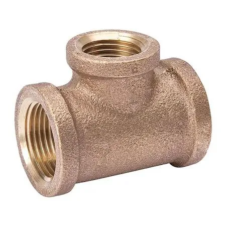 Red brass reducing tee with three female NPT ports