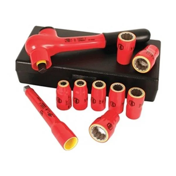 Wiha 31590 ten-piece insulated 3/8 inch drive metric socket set in a box