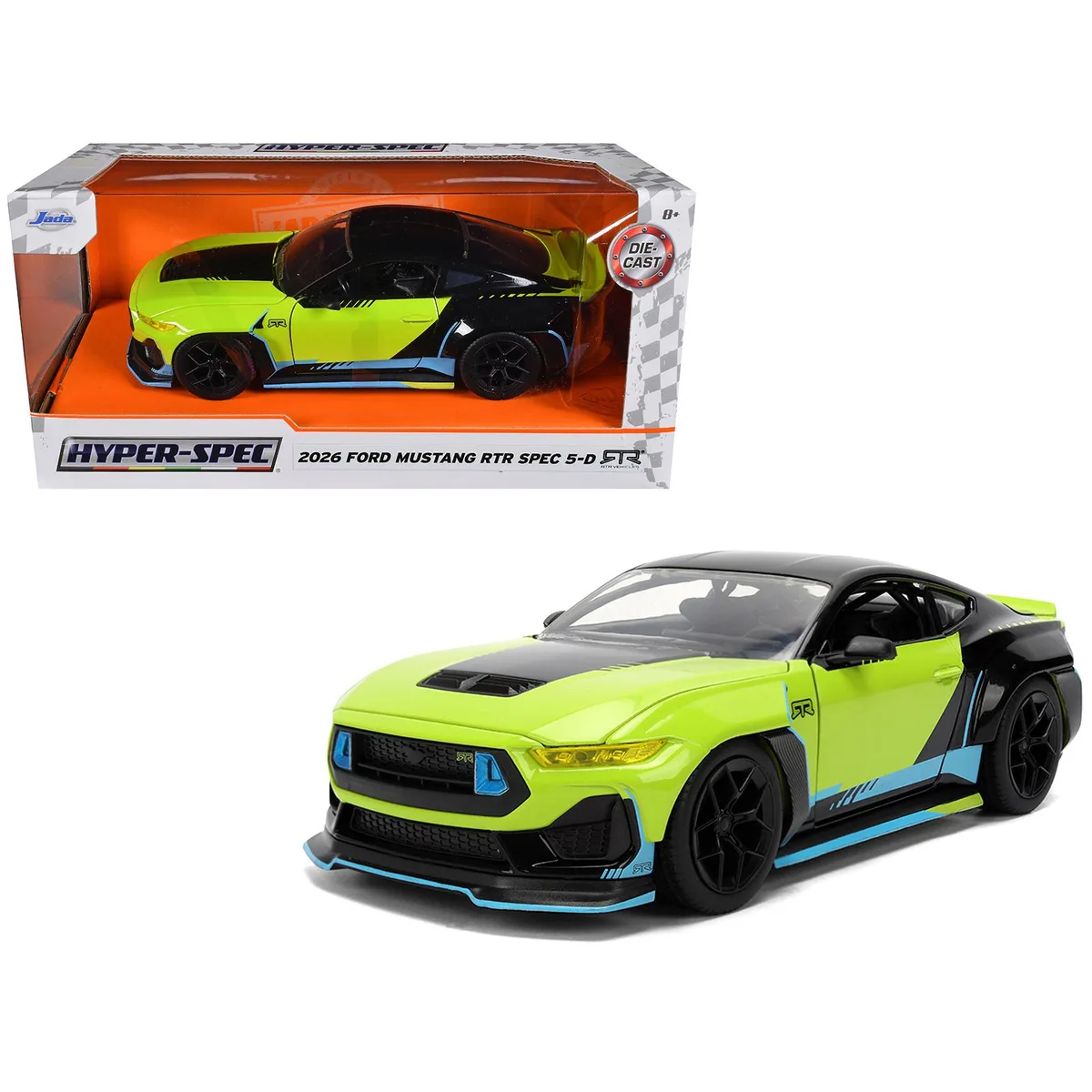 Jada Jada 2026 Ford Mustang RTR Spec 5-D Lime Green Black Top Graphics Hyper-Spec 1/24 Diecast Hobby Collectible — product photo