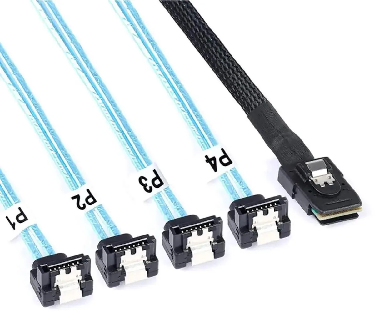SMUGDESK SMUGDESK 0.5M Mini SAS SFF8087 to 4×90° Angled SATA Breakout Cable — product photo