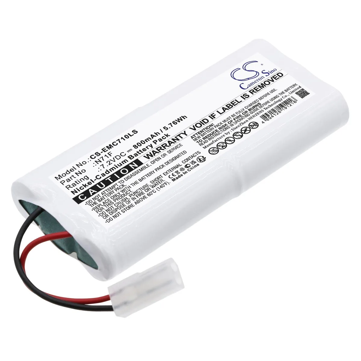  Cameron Sino ECHL1RWW nickel-zinc dry cell battery 800mAh 5.76Wh 7.2V — product photo